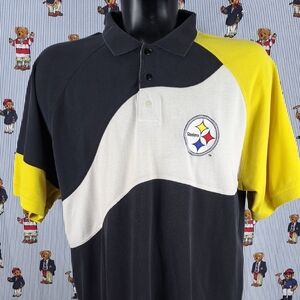 Vintage Pittsburg Steelers Apex Proline black & yellow colorblock XL polo shirt